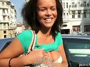 Big tits amateur slut flashes and gets analed in public